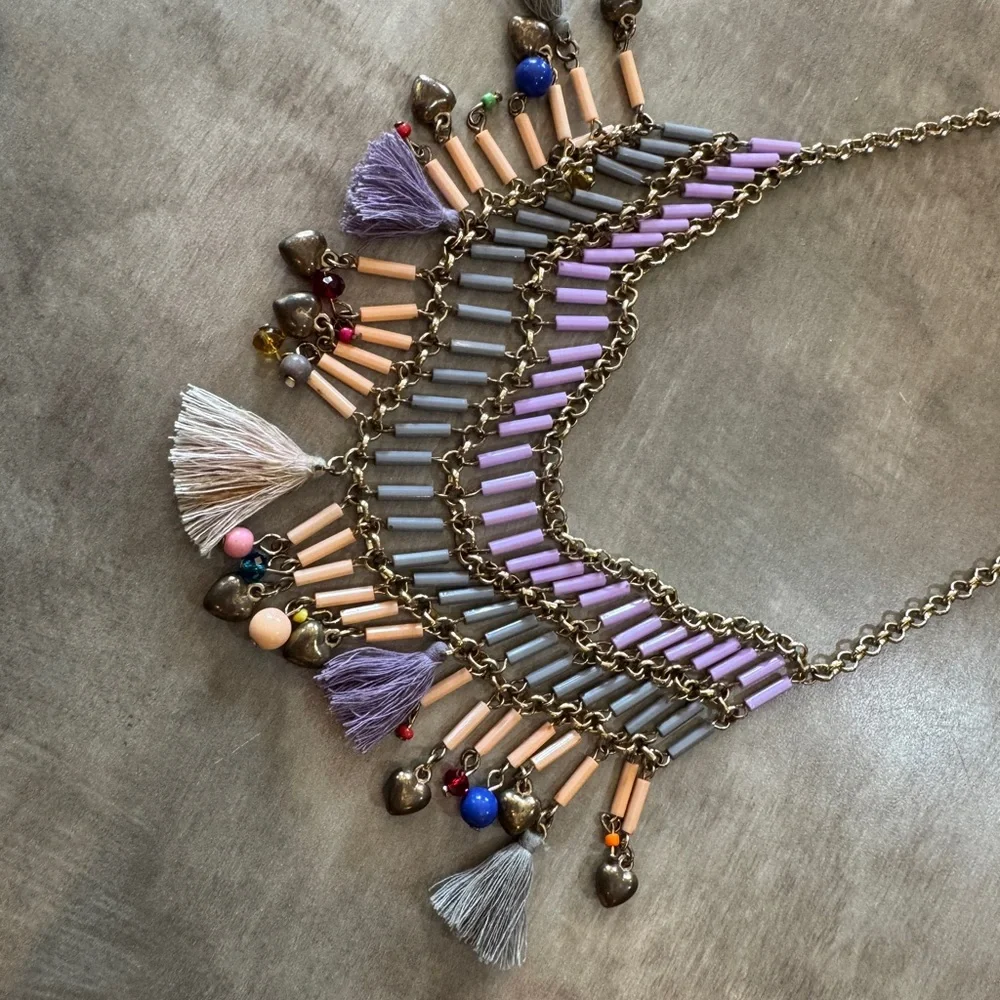 Vintage Bohemian Multicolor Layered Tassel Necklace - Picture 5 of 9